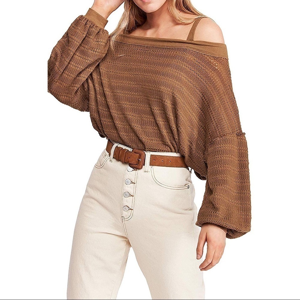 Free People Sistine Hacci Cold-Shoulder Top Olive Green Large